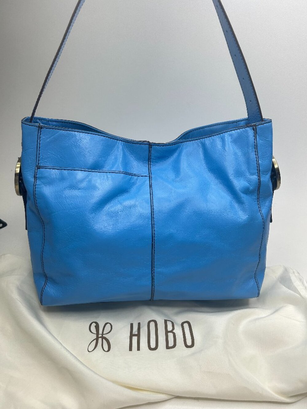 HOBO Int'l Render Shoulder Bag In Polished Leather ibiza Blue Retails $298